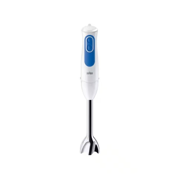 Taghareed Braun MultiQuick 3 hand blender in white with blue accents, featuring Dual Speed Control and SplashControl Technology.
