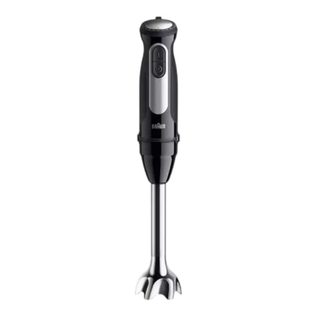 Taghareed Braun MultiQuick 5 Pro hand blender in black with stainless steel shaft and blade. Features speed control and EasyClick Plus.