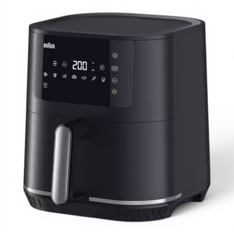 Taghareed Braun MultiFry 5 Air Fryer HF5030IBK, black, 6L capacity, 1700W, 8 auto programs, LED touch screen.