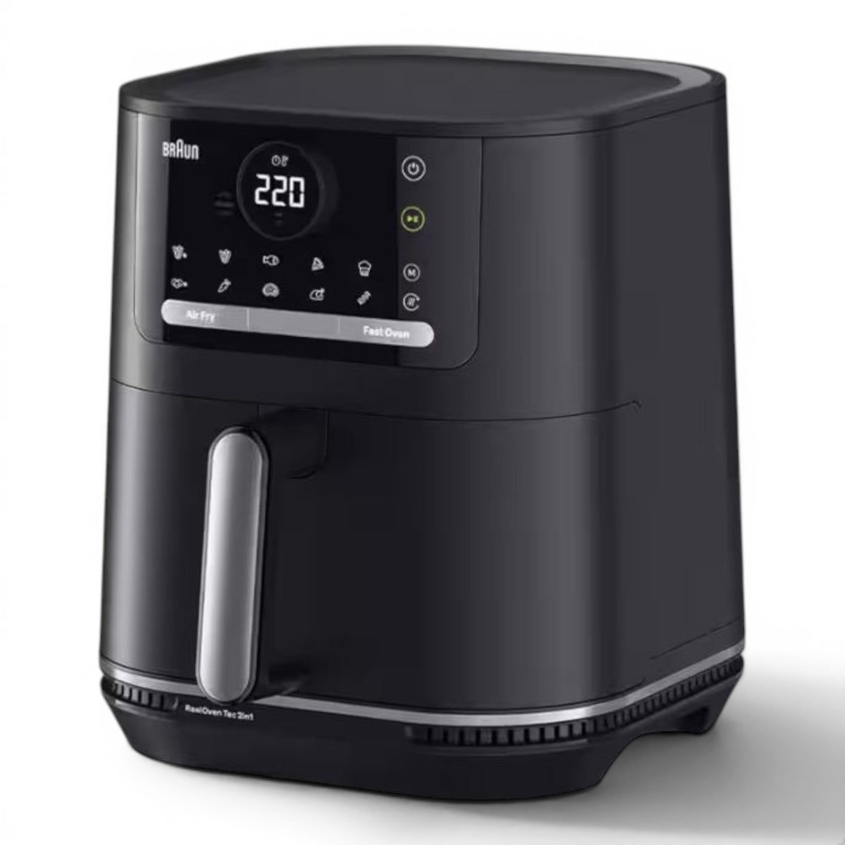 Taghareed Braun MultiFry 5 Air Fryer 2-in-1 HF5050IBK, black, 6L capacity, 2000W, digital display with 15 presets.