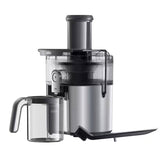 Taghareed Braun MultiJuice 7 SJ7000 1000W silver and black spin juicer with wide chute and juice jug.