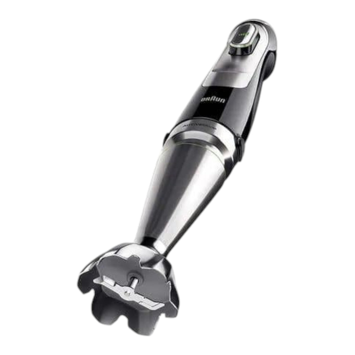 Taghareed Braun MultiQuick 9 hand blender with stainless steel shaft and blades, black and silver.