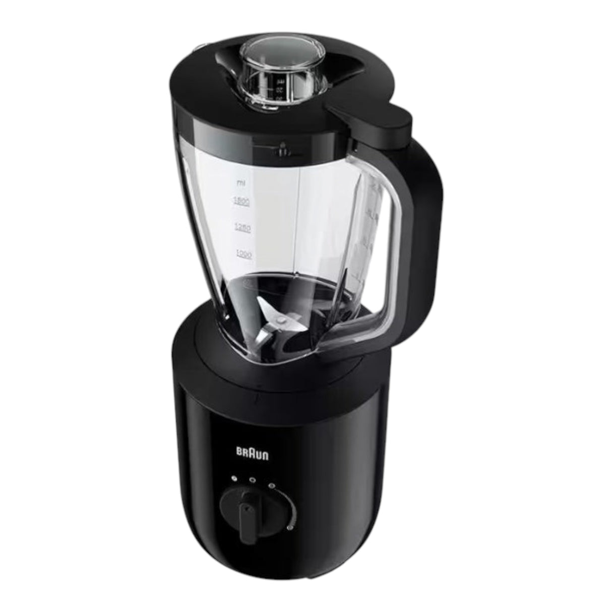 Taghareed Braun PowerBlend 3 black jug blender with 2L capacity, 800W motor, TriAction Technology, and Pulse function.