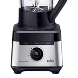Taghareed Braun PowerBlend 7 jug blender with stainless steel base, black accents, and digital controls for texture selection.