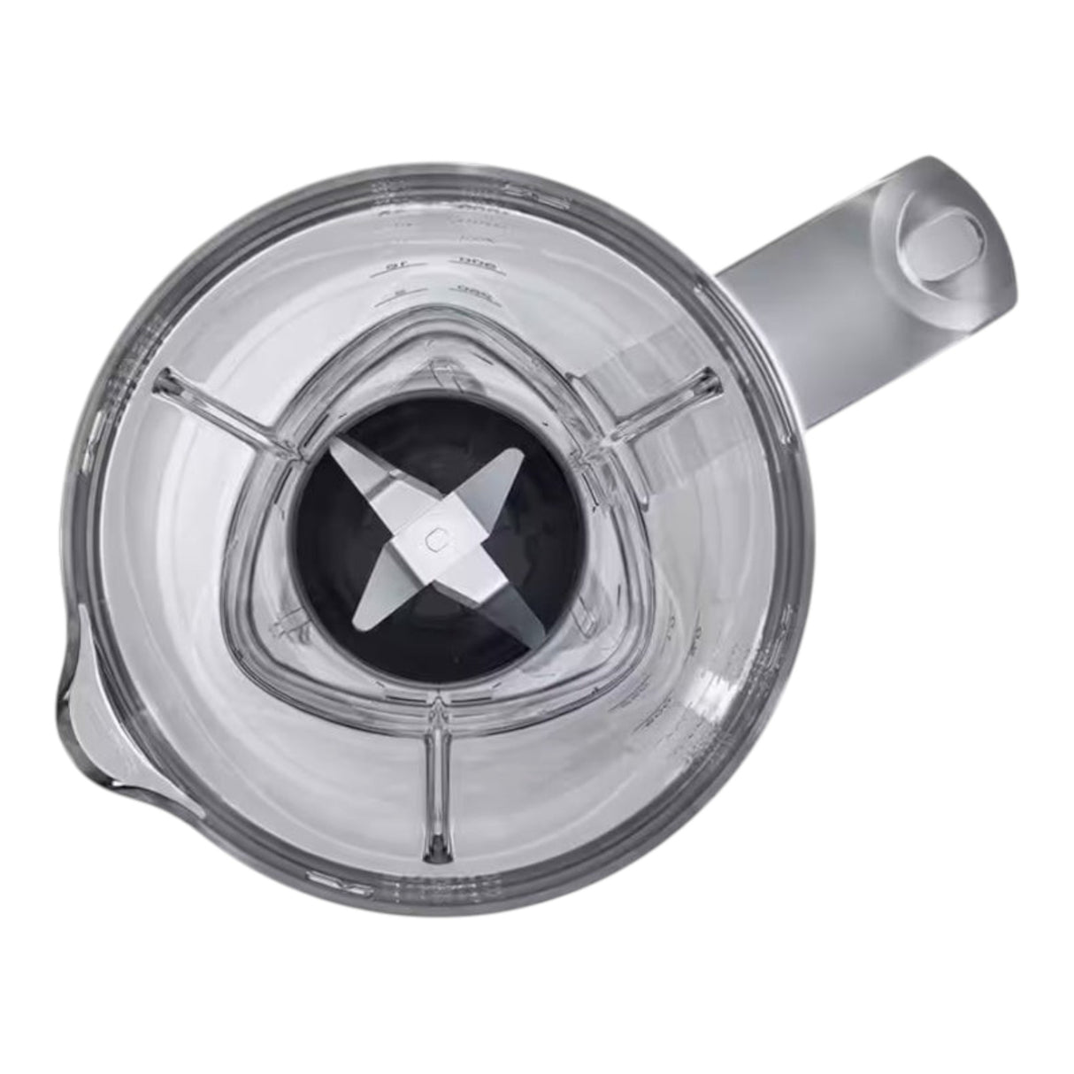 Taghareed Braun PowerBlend 1 JB1000 clear plastic blender jar with stainless steel blades and silver handle.