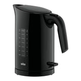 Taghareed Braun PurEase black 1.7L 2200W electric kettle with water level indicator and 3-Way Protection system.
