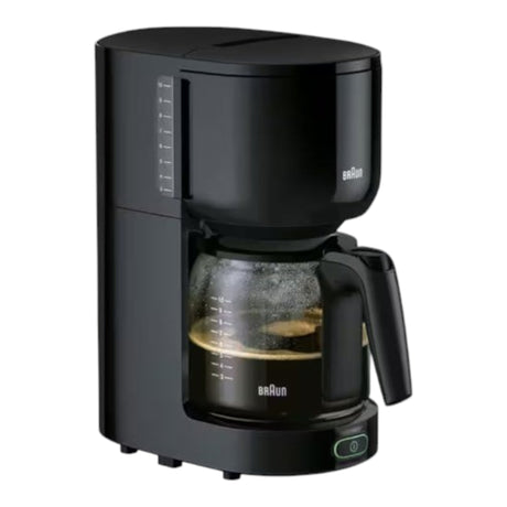 Taghareed Braun PurEase KF3120BK black 12-cup coffee maker with glass carafe and OptiBrew System