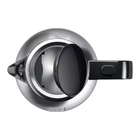 Braun PurShine stainless steel kettle with black lid open, 1.7L capacity, 2200W
