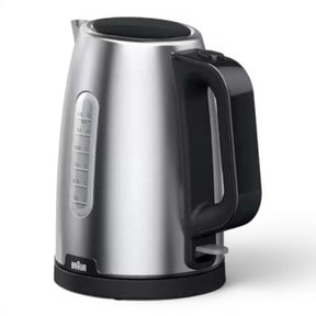 Taghareed Braun PurShine WK1500BK stainless steel electric kettle with black handle, 1.7L capacity, 2200W