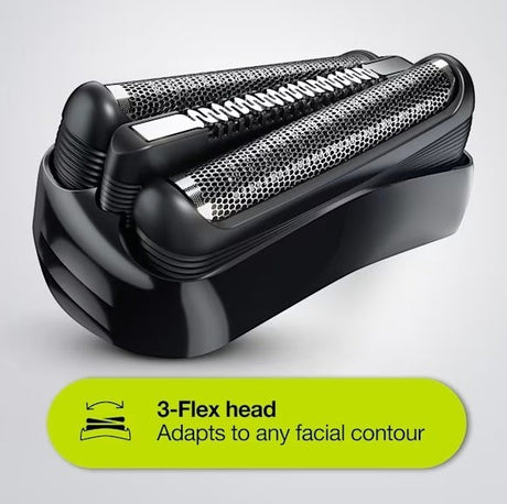 Taghareed Braun Series 3 electric shaver head with 3-Flex technology for close shaving and beard trimming.