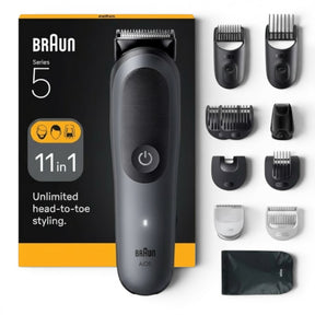 Taghareed Braun Series 5 11-in-1 all-in-one trimmer for head-to-toe styling with multiple attachments.