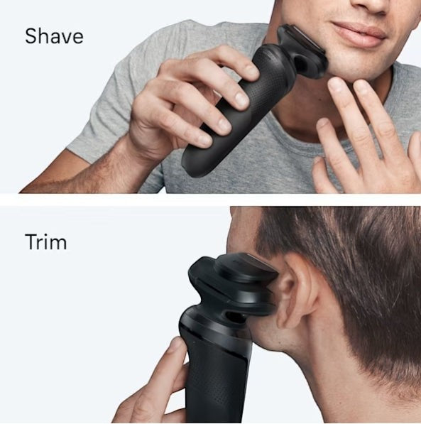 Taghareed Braun Series 5 electric shaver in black with 3 flexible blades for a close shave. Features EasyClean system.
