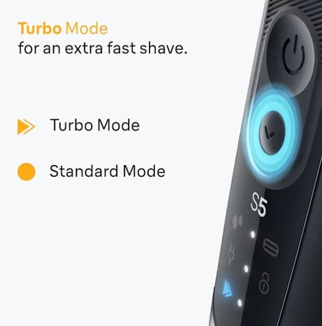 Taghareed Braun Series 5 electric shaver in black, featuring Turbo Mode for faster shaving and an EasyClean system.