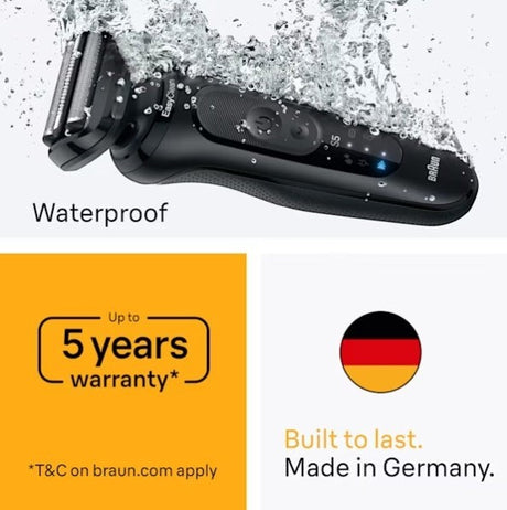 Taghareed Braun Series 5 electric shaver, black, waterproof with 3 flexible blades and EasyClean system.