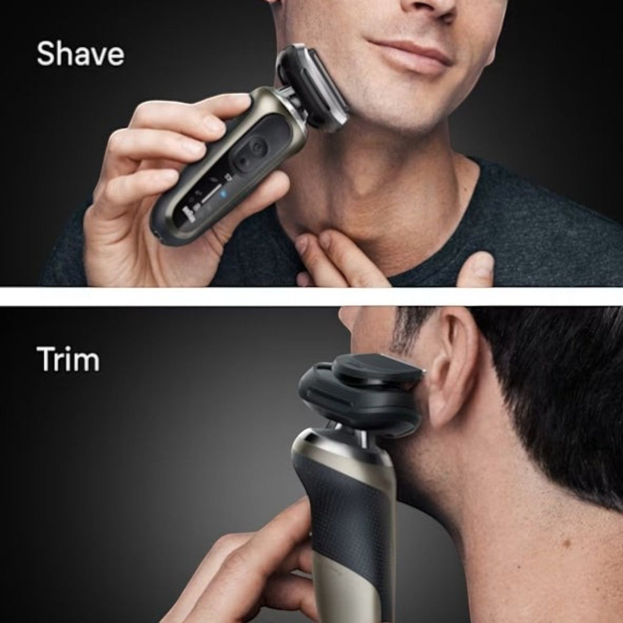 Taghareed Braun Series 7 electric shaver in silver, featuring a 360° flexible head and AutoSense technology for efficient shaving and trimming.