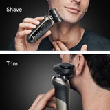 Taghareed Braun Series 7 electric shaver in silver, featuring a 360° flexible head and AutoSense technology for efficient shaving and trimming.