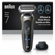 Taghareed Braun Series 7 72-C1200s electric shaver in silver with a 360° SkinFlex head and 3 shave modes.