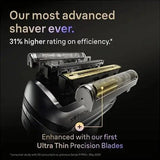 Taghareed Braun Series 9 Pro+ electric shaver in black, featuring 5 synchronized shaving elements and ultra-thin precision blades.