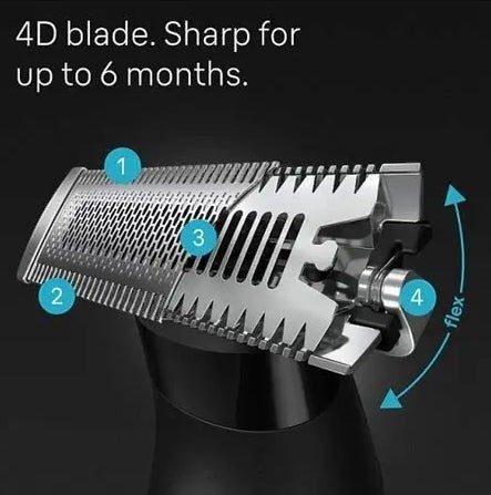 Braun Series X electric shaver and trimmer 4D blade with flex head for close shave and precise trimming. Stainless steel.