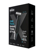 Braun Series X XT5200 electric shaver and trimmer for face and body, black with metallic and grey accents, 4D-Blade technology.