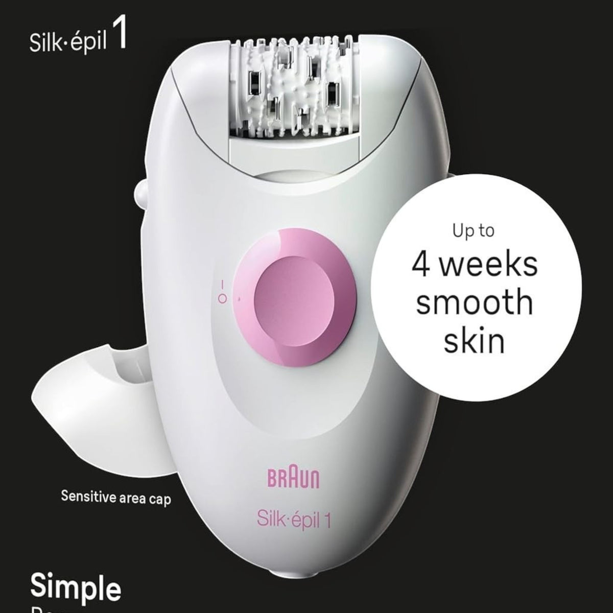 Braun Silk-épil 1 Epilator SE1-010, white and pink, with 20 tweezers and SoftLift tips for smooth skin up to 4 weeks. Corded use.