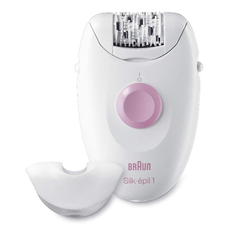 Taghareed Braun Silk-épil 1 Epilator SE1-010 white with pink button and 20 tweezers, includes attachment.