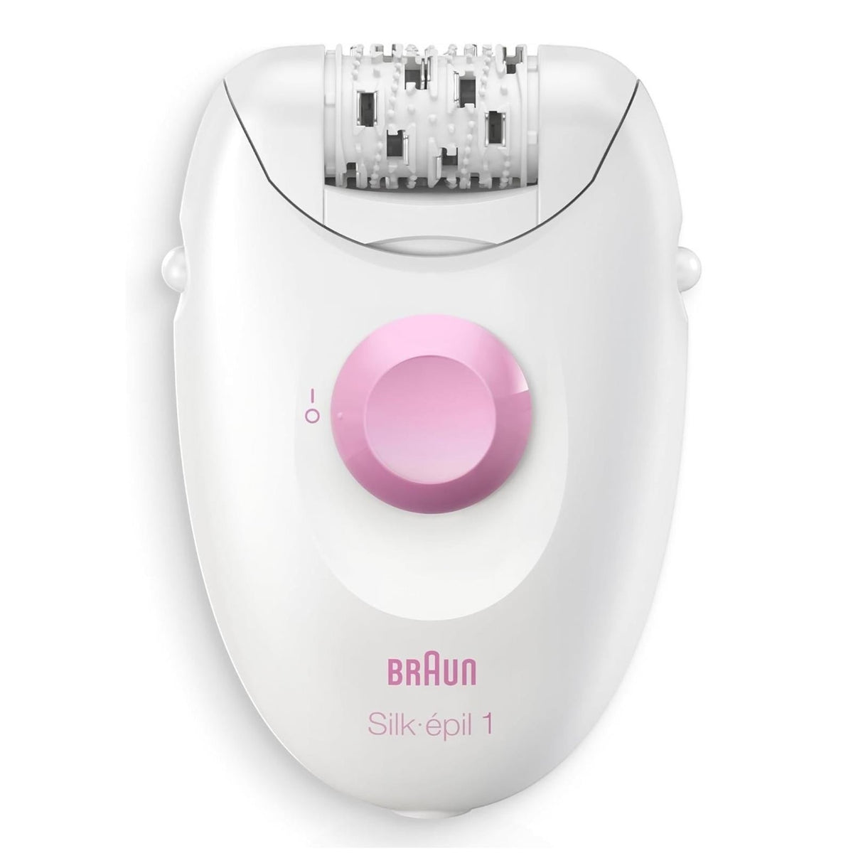 Braun Silk-épil 1 Epilator SE1-010 white and pink with 20 tweezers and SoftLift tips for efficient hair removal.