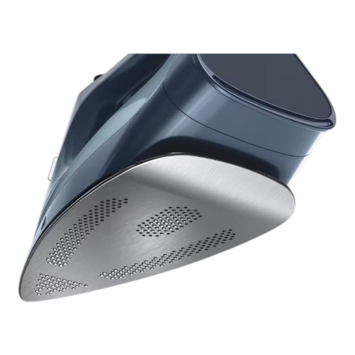 Taghareed Braun TexStyle 7 Pro steam iron with EloxalPlus soleplate and precision tip in dark blue.