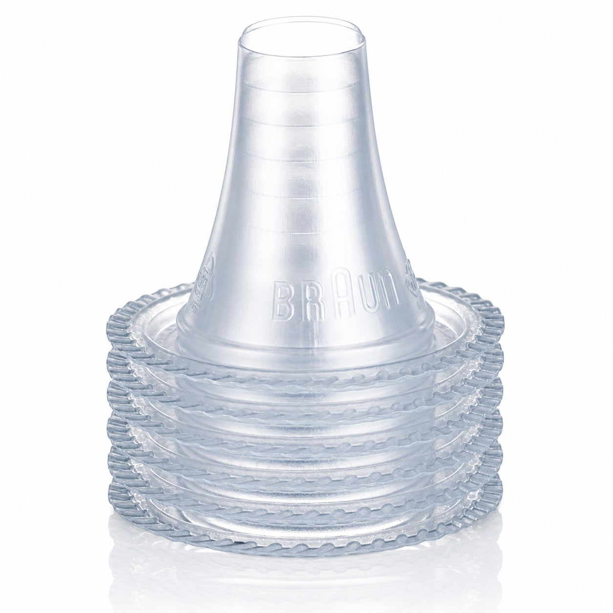 Tagged Braun ThermoScan LF40 lens filters, 40 pack. Clear, disposable plastic covers for ear thermometer hygiene and accuracy.