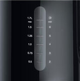 Taghareed Braun Breakfast1 Water Kettle WK1100BK water level indicator showing 1.7L max capacity and cup markings.