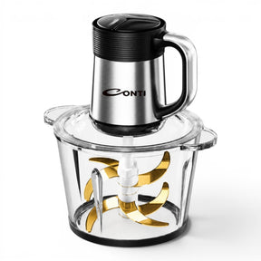 Taghareed CONTI CH 35001 GL 3L chopper with glass bowl, 500W copper motor, and 6 gold stainless steel blades.