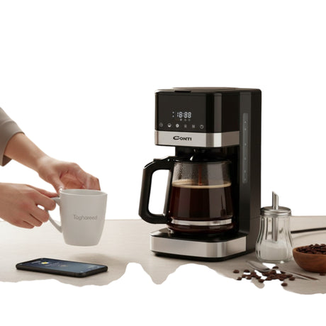 Taghareed CONTI American Coffee Maker CM 3032 BS, 11 cups, black with digital display and glass jug, touch control.