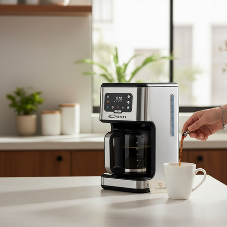 CONTI American Coffee Maker CM 3033 BS, 17-cup capacity, touch control, digital display, glass carafe, stainless steel finish.