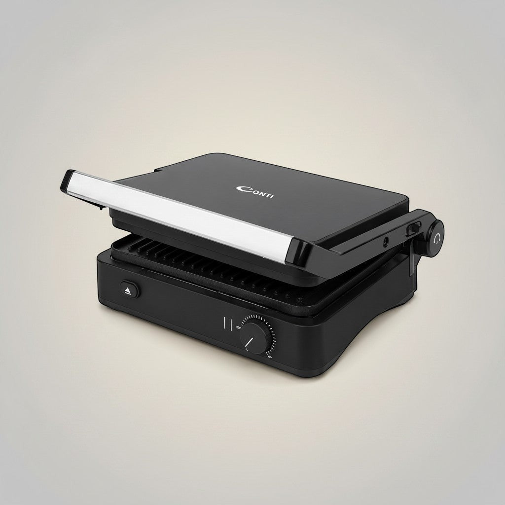 Taghareed CONTI Grill 2000W GT2201-G, black, with removable non-stick plates and 180° opening.