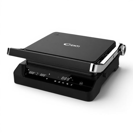 Taghareed CONTI GT2202-TG black electric grill with non-stick Tefal plates and 90° opening.