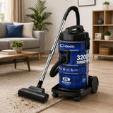 Taghareed CONTI 3200W blue metal drum vacuum cleaner with 29L capacity and telescopic aluminum wand.