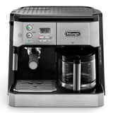 Taghareed De'Longhi BCO431.S silver and black combination coffee machine with espresso maker and drip coffee carafe.
