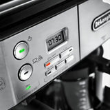 Taghareed De'Longhi BCO431.S silver and black combination coffee machine with digital display and control buttons.