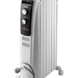 Taghareed De'Longhi Dragon 4 white 6-fin oil-filled radiator with adjustable thermostat and wheels.
