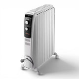 Taghareed De'Longhi Dragon 4 oil-filled radiator with 6 fins, 1500W, adjustable thermostat, and wheels. White.