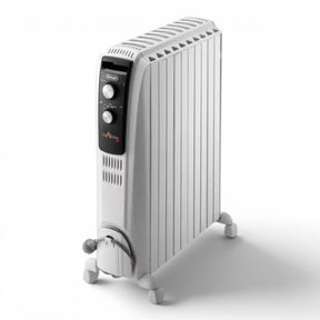 Taghareed De'Longhi Dragon 4 oil-filled radiator with 6 fins, 1500W, adjustable thermostat, and wheels. White.
