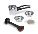 Taghareed De'Longhi Scultura espresso machine portafilter, filter baskets, and E.S.E. pod.