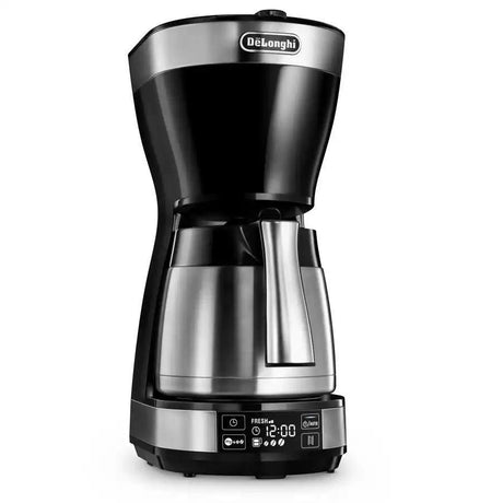 Taghareed De'Longhi ICM16731 black and silver drip coffee maker with thermal carafe and LCD display