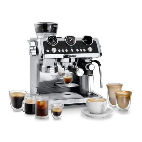 Taghareed De'Longhi La Specialista Maestro espresso machine with grinder, stainless steel, 19 bar pressure, 6 pre-set recipes.