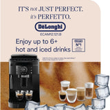 Taghareed De'Longhi Magnifica S compact black automatic coffee machine with built-in grinder and steam wand.