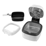 Taghareed De'Longhi MultiFry One Air Fryer & Multi-cooker FH2101/1.W, white and black, with removable pan and accessory.