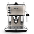 Taghareed De'Longhi Scultura beige espresso machine with chrome accents and a manual cappuccino system.
