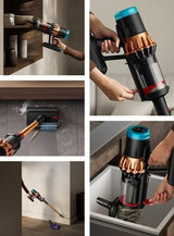Taghareed Dyson V16 Piston Animal Submarine cordless vacuum in copper and black, with wet roller head and accessories.