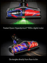 Taghareed Dyson V16 Piston Animal Submarine vacuum cleaner head with internal components visible, showing red and blue rollers and green light.