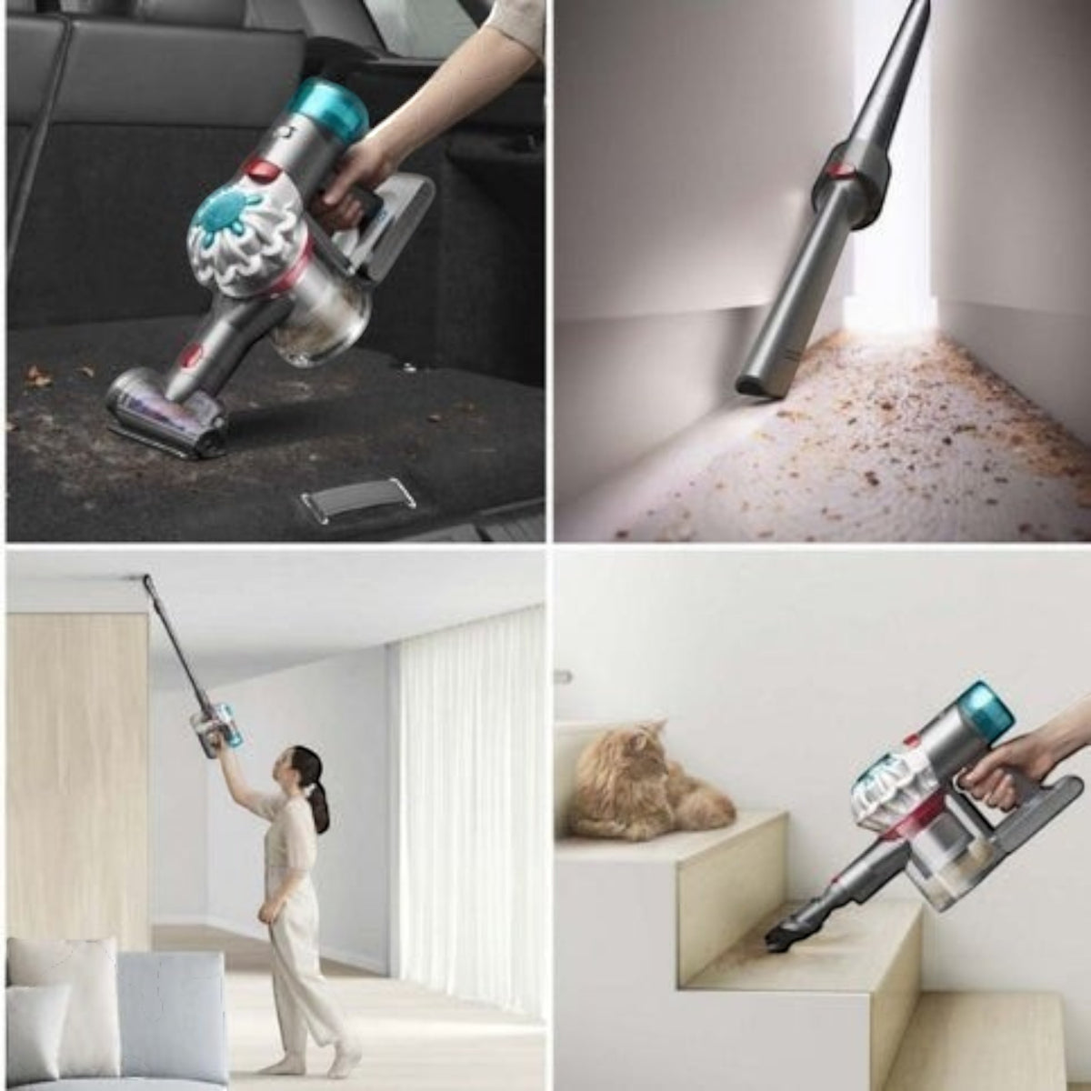 Taghareed Dyson V8 Absolute cordless vacuum cleaner with HEPA filtration and de-tangling brush for pet hair.